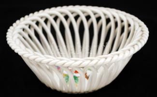 Viktória mintás Herendi áttört kosár, kézzel festett, jelzett, apró kopásnyomokkal, d: 13 cm