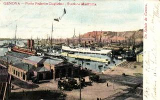 Genova, Ponte Federico Guglielmo, Stazione Marittima / maritime station, steamships, port, automobiles (EB)