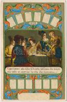 1906 Calendar, golden decoration, floral Emb. litho (glued on cardboard) (non PC) (EK)