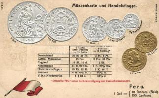Peruvian set of coins, flag, Emb. litho (wet damage)