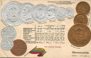 Venezuelan set of coins, flag, Emb. litho (wet damage)