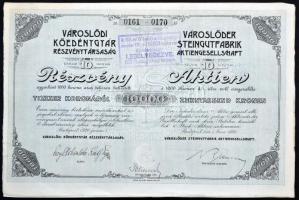 Budapest 1920. "Városlődi Kőedénygyár Részvénytársaság" 10db részvénye egyenként 1000K-ról, szelvényekkel, bélyegzéssel és szárazpecséttel T:II-