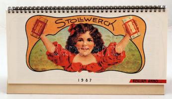 1987 Stollwerck retró reklámos naptár, szép állapotban, 15x32 cm