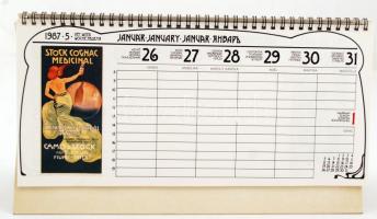 1987 Stollwerck retró reklámos naptár, szép állapotban, 15x32 cm