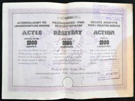 Budapest 1922-1923. "Mezőgazdasági Ipar-Részvénytársaság" részvénye 1000K-ről és 5 részvén...
