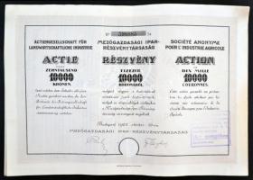 Budapest 1922-1923. "Mezőgazdasági Ipar-Részvénytársaság" részvénye 1000K-ről és 10.000K-r...