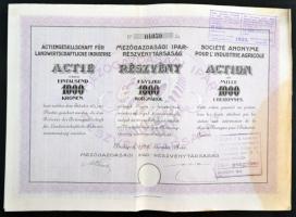 Budapest 1922-1923. "Mezőgazdasági Ipar-Részvénytársaság" részvénye 1000K-ről és 10.000K-r...
