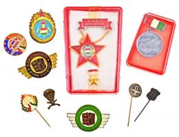 10db-os vegyes magyar jelvény és kitűző tétel, közte 1985. "Fuvaroztatók Nyári Egyeteme" zománcozott fém jelvény, DN "Érdemes Társadalmi Munkás" fém jelvény T:vegyes