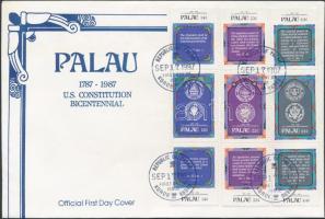 US Constitution bicentenary set in 3 stripes of 3 on FDC, 200 éves az USA Alkotmánya sor 3 hármascsíkban FDC