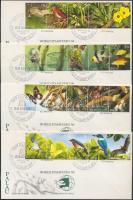 Stamp Exhibition Animals- Flowers set 4 stripe of 5 4 FDC, Bélyegkiállítás; Állatok - Virágok sor 4 ötöscsíkban 4 db FDC