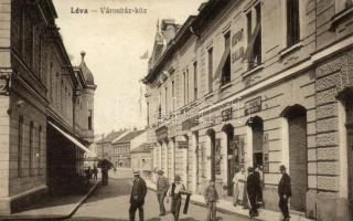 Léva, Városház köz, Központi Szálloda, Nagy, Záhorszky és Feiner & Kürti üzletei / Hotel Central, shops (r)
