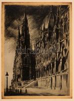 cca 1930 Budapest nevezetességei művészi nyomatokon 8 db feliratozott hártyapapírral elválasztott ny...