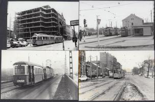 cca 1975-1980 Budapest, villamosok tétele, 33, 42, 18, 1, 2, 24-es járatok és az újpesti remíz, 8 db fotó, 9x14 cm