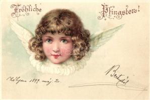 1899 Pentecost, angel, litho