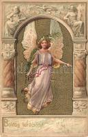 Christmas, angel, Art Nouveau litho (fa)
