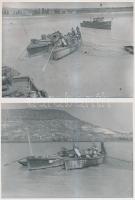 cca 1955 Balatoni halászok Badacsony közelében, 2 db fotó, későbbi előhívás, 13x18 cm