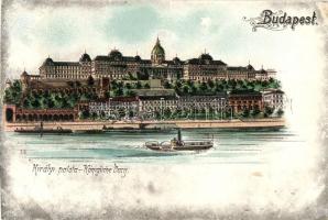 Budapest I. Királyi palota, gőzhajó, litho (EK)