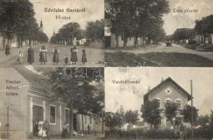 Harta, Fő utca, utca, Fischer Albert üzlete, vasútállomás (fa)