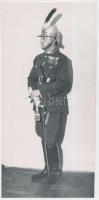 cca 1935 Katonai egyenruhában, tollas sisakban, sok kitüntetéssel, ismeretlen család negatívjai között fellelt negatív későbbi másolata, 23x15 cm és 23x11 cm