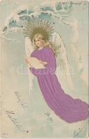 Angel, winter, Emb. litho
