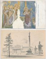 Budapest - 27 db grafikai képeslap; a II. világháború pusztítása, lerombolt épületek + 1 db Geczefalva képeslap