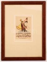 Pekáry István (1905-1981): Mezőkövesd. Színezett rézkarc, papír, jelzett, üvegezett keretben, 12,5×8...