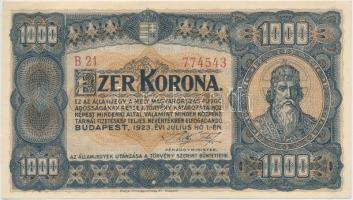 1923. 1000K "Magyar Pénzjegynyomda Rt. Budapest" T:I- Hungary 1923. 1000 Korona "Magyar Pénzjegynyomda Rt. Budapest" C:AU Adamo K37