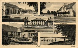 Fadd, Széchenyi utca, Római katolikus iskola, Községháza, Postahivatal, strand (EK)