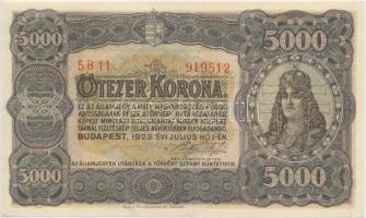 1923. 5000K "Magyar Pénzjegynyomda Rt." T:II- szép papír Hungary 1923. 5000 Korona "Magyar Pénzjegynyomda Rt." C:VF nice paper Adamo K39