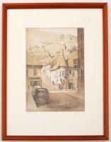 Nagy László (1935-): Fő utca. Színezett rézkarc. Papír, jelzett, üvegezett keretben, 24×17 cm