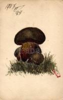 Mushroom, hand painted postcard (EK)