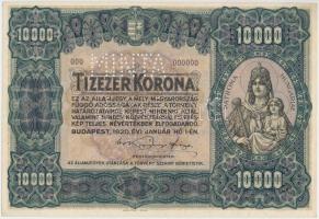 1920. 10.000K "Orell Füssli Zürich" "MINTA" perforációval és barna "000 - 000000" sorozat- és sorszámmal T:I- hajtatlan, sarokhajlás  Hungary 1920. 10.000 Korona with "MINTA" (SPECIMEN) perforation and with brown "000 - 000000" serial number C:AU unfolded, corner bend Adamo K41M1a+