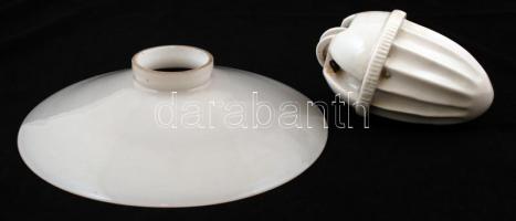 Üveg lámpatest és porcelán fogója, d:22 cm