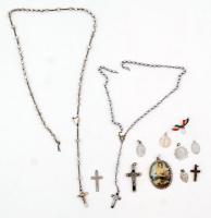 Vallásos tétel: 5 db medál, 3 db kereszt, 2 db szakadt rózsafüzér, 1 db nagyobb medál