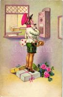Postman with telephone, Amag 2898. litho