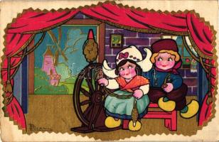 Dutch couple; Italian Art Deco postcard 'Ultra' series No. 2307. s: Pernini (EB)