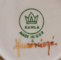 Kahla arany bonbonier, kézzel festett (Koszorúsné), jelzett, kopásnyomokkal, m: 11 cm