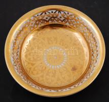 Koszorúsné jelzéssel arany tálka, kézzel festett, kopásnyomokkal, d:13 cm