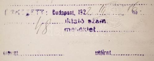 1932 Szörtsey József (1888-1941) kormányfőtanácsos aláírása Igmándy-Hegyessy Géza (1882-1980) testőr...