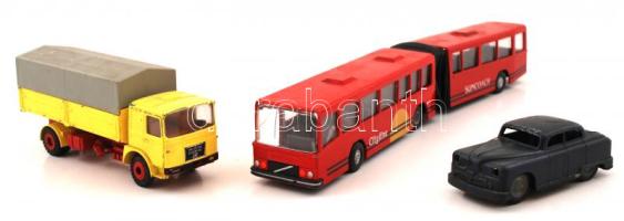 Retro fém játék autók (3db), sérültek, h:12-36 cm