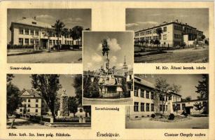 Érsekújvár, Simor iskola, Állami kereskedelmi iskola, Czuczor Gergely szobra, Római katolikus Szent Imre polgári fiú iskola / schools, statue