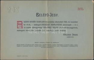 1905 Belépő-jegy a Szent István Bazilika felszentelésére. Hajtott. 22x14 cm