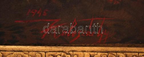 Koleszár György (?-?): A jó pásztor. Olaj, vászon, jelzett, antik nagy méretű keretben, 60×110 cm