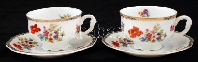 Jelzett csehszlovák teás csésze és alj párban, matricás, hibátlan