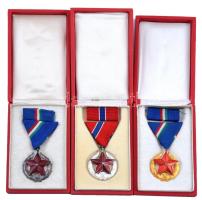 1951. "Közbiztonsági Érem" arany és bronz fokozata a rendőrség tagjai részére, ezüst fokozata a karhatalom tagjai részére, zománcozott Br kitüntetések, mindhárom dísztokban szalagsávval T:2