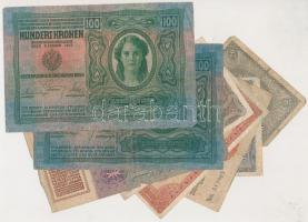 8db-os korona bankjegy tétel, közte 1912. 100K piros "MAGYARORSZÁG" felülbélyegzéssel, 191...