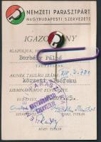 1948 A Nemzeti Parasztpárt Tagsági könyve zománcjelvénnyel