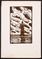 Bordás Ferenc (1911-1982): Világítótorony. Linó, papír, jelzett a linón, 26×16 cm