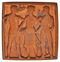 Vincze Dénes (1914-1972) ~1980. Jelzetlen, három munkást ábrázoló szocialista lemez plakett eredeti ...