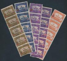 cca 1928 Nagykőrös városi okmánybélyegek 5 klf felülnyomott ötöscsík